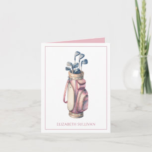 Vintage Pink Watercolor Golf Clubs Personalised Note Card