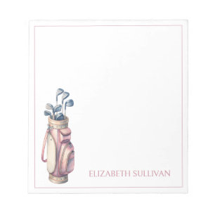 Vintage Pink Watercolor Golf Clubs Personalised Notepad