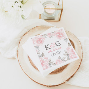 Vintage Pink Watercolor Rose Monogram Wedding Napkin