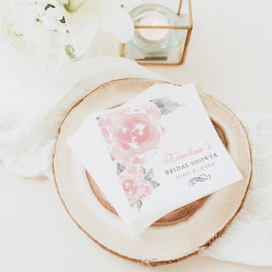 Vintage Pink Watercolor Rose Wedding Bridal Shower Napkin