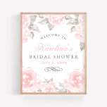Vintage Pink Watercolor Rose Wedding Bridal Shower Poster<br><div class="desc">Elegant wedding bridal shower poster sign welcomes guests to the bridal shower. Design features blush and pewter gray text that can be personalized with the Bride's name and shower date, framed by a border of soft pink roses with green / gray leaves. Flowers have a beautiful watercolor painted appearance. Perfect...</div>