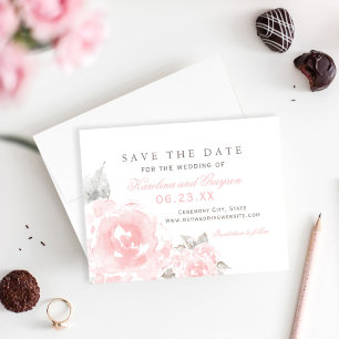 Vintage Pink Watercolor Rose Wedding Save The Date