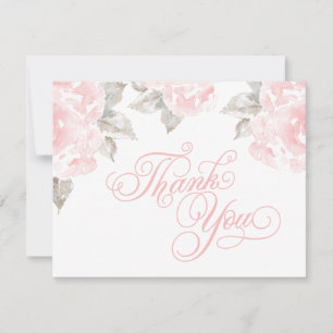 Vintage Pink Watercolor Rose Wedding Thank You Card