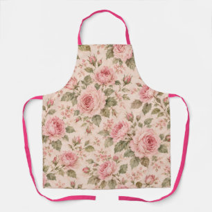 Vintage Pink Watercolor Roses Floral Seamless Apron