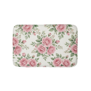 Vintage Pink Watercolor Roses Floral Seamless Bath Mat