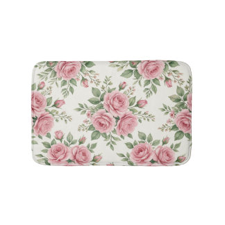 Vintage Pink Watercolor Roses Floral Seamless Bath Mat