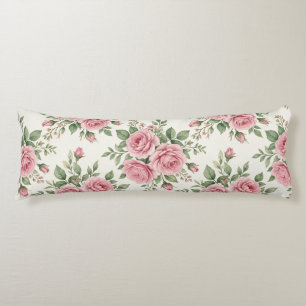 Vintage Pink Watercolor Roses Floral Seamless Body Cushion