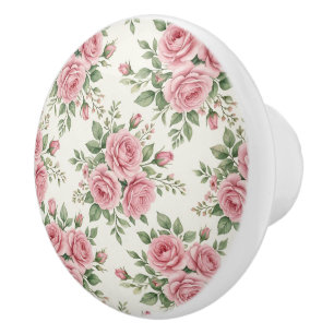 Vintage Pink Watercolor Roses Floral Seamless Ceramic Knob