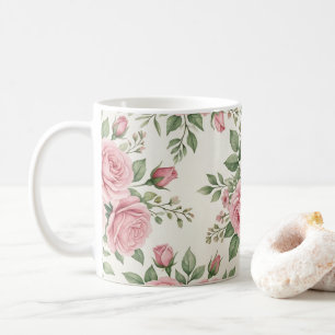 Vintage Pink Watercolor Roses Floral Seamless Coffee Mug