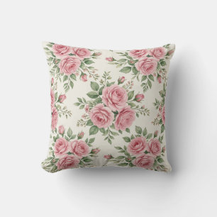 Vintage Pink Watercolor Roses Floral Seamless Cushion