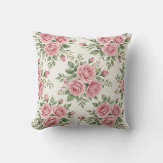 Vintage Pink Watercolor Roses Floral Seamless Cushion