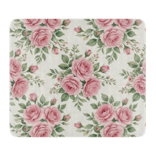 Vintage Pink Watercolor Roses Floral Seamless Cutting Board