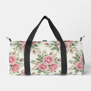Vintage Pink Watercolor Roses Floral Seamless Duffle Bag