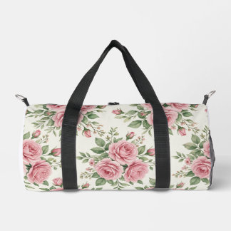 Vintage Pink Watercolor Roses Floral Seamless Duffle Bag