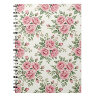 Vintage Pink Watercolor Roses Floral Seamless Notebook