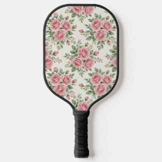 Vintage Pink Watercolor Roses Floral Seamless Pickleball Paddle