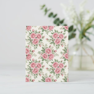 Vintage Pink Watercolor Roses Floral Seamless Postcard