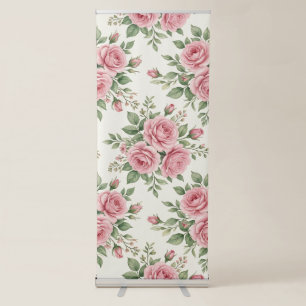 Vintage Pink Watercolor Roses Floral Seamless Retractable Banner