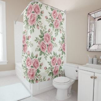 Vintage Pink Watercolor Roses Floral Seamless Shower Curtain