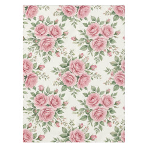 Vintage Pink Watercolor Roses Floral Seamless Tablecloth