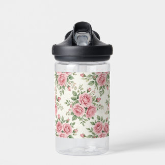 Vintage Pink Watercolor Roses Floral Seamless Water Bottle