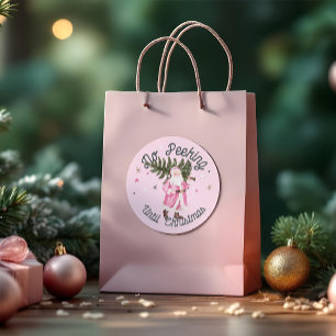 Vintage Pink Watercolor Santa Claus No Peeking Classic Round Sticker