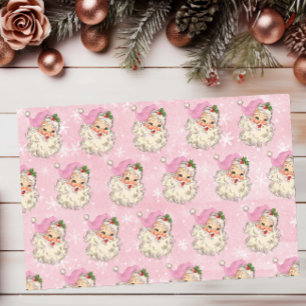 Vintage Pink Watercolor Santa Retro Tissue Paper
