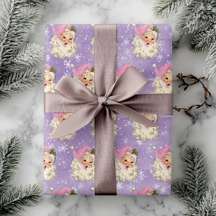Vintage Pink Watercolor Santa Retro   Wrapping Paper