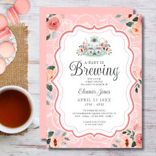 Vintage Pink Watercolor Tea Party Baby Shower Invitation