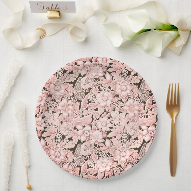 Vintage Pink Wedding Lace Paper Plate (Wedding)