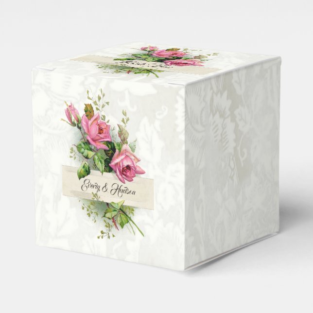 Vintage Pink Wedding Roses Favour Box (Front Side)
