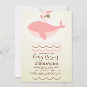 VINTAGE PINK WHALE BABY SHOWER INVITATION