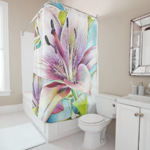 Vintage pink white azalea flower watercolor  shower curtain