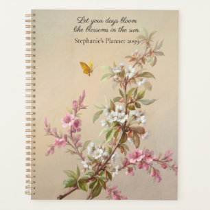 Vintage Pink White Blossom Butterfly Quote Planner