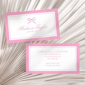 Vintage Pink White Bow Old Money Style Custom Business Card