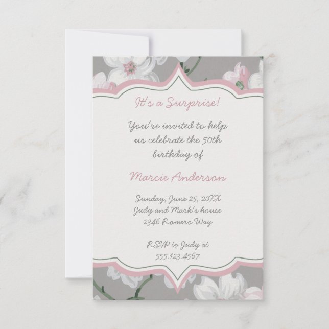 Vintage Pink White Dogwood Floral Party Invitation (Front)