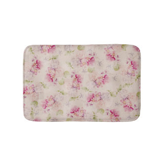 Vintage pink white green roses flowers pattern bath mat