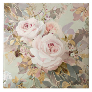 Vintage Pink/ White Roses Tile