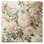 Vintage Pink/ White Roses Tile<br><div class="desc">Elegant romantic vintage white/ pink roses with green foliage and subtle shading victorian style.</div>