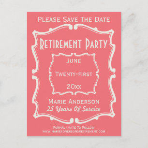 Vintage Pink White Save The Date Retirement Party Announcement Postcard