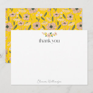 Vintage Pink Yellow Floral Custom Bridal Shower Thank You Card