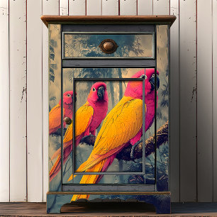 Vintage Pink Yellow Parrots Victorian Illustration Tissue Paper