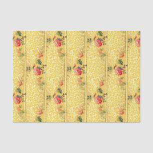 Vintage Pinkish-Red Flowers on Golden Background Tissue Paper