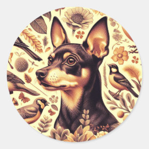Vintage Pinscher Illustration Classic Round Sticker
