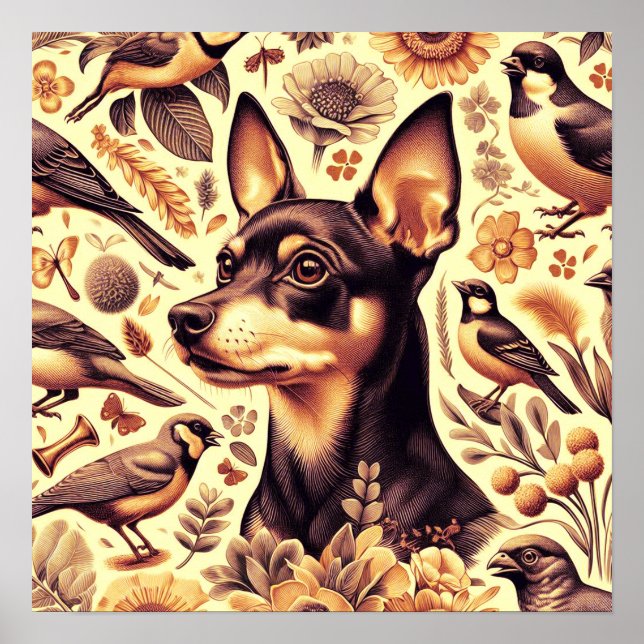 Vintage Pinscher Illustration Poster (Front)