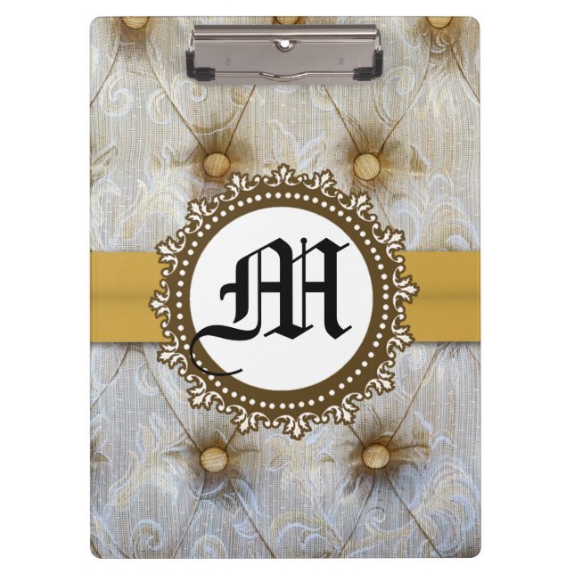 Vintage Pintuck Fabric Monogram Initial Clip Board (Front)
