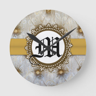 Vintage Pintuck Fabric Monogram Initial Wall Clock