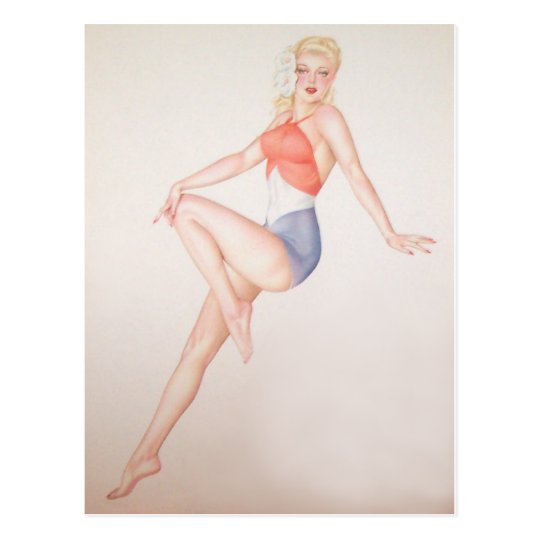 Vintage Pinup Girl Original Colouring 5 Postcard