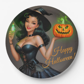 Vintage Pinup Halloween Paper Plates