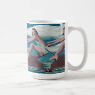 Vintage Pinups on an old fashioned rowing machine Coffee Mug